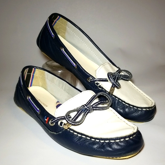 Tommy Hilfiger Shoes - Tommy Hilfiger leather flats,boat shoe,loafer,white blue,red,women's size 7.